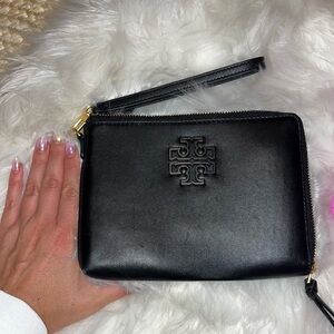 Tory Burch black leather wristlet
